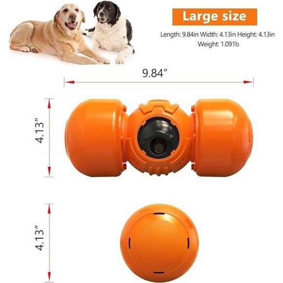 Interactive Dog Toy, Orange Rolling Treat Dispenser Slow Feeder Puzzle w Squeaky - Picture 6 of 16